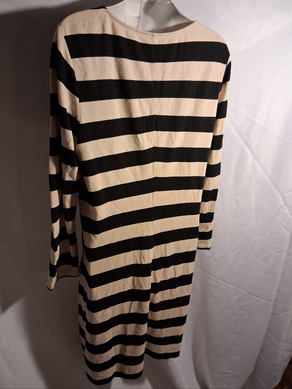 Theory Black/Cream Stripe Three Quarter Sleeve Crew Neck Stretch Dress.  Sz Med - Picture 9 of 10